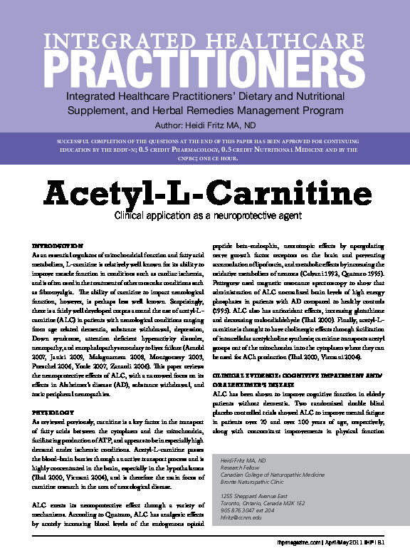 Acetyl L carnitine and brain health