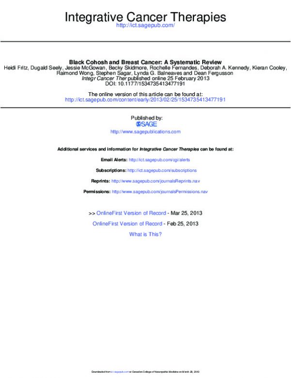 Black cohosh and breast cancer Bolton Naturopathic