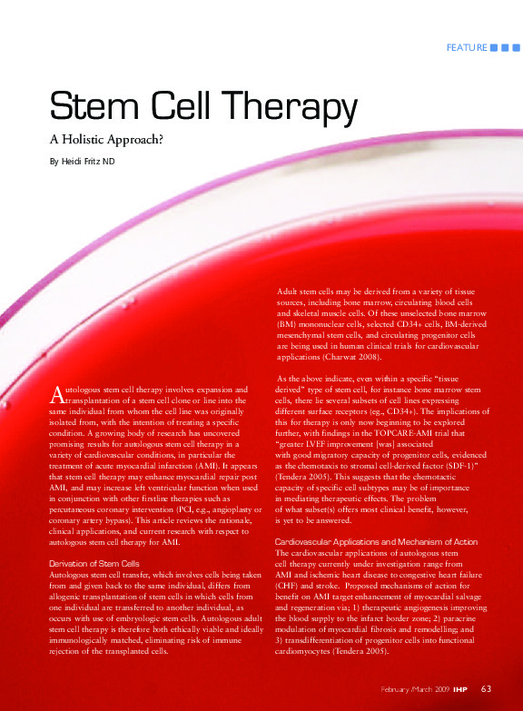 Stem cell therapy and heart attack